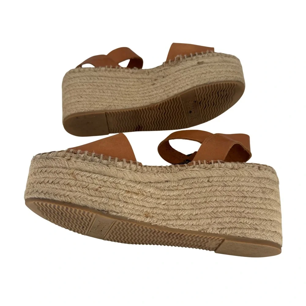 Soludos Minorca Platform Espadrille Sandals Tan Leather Boho Coastal Wedge 40